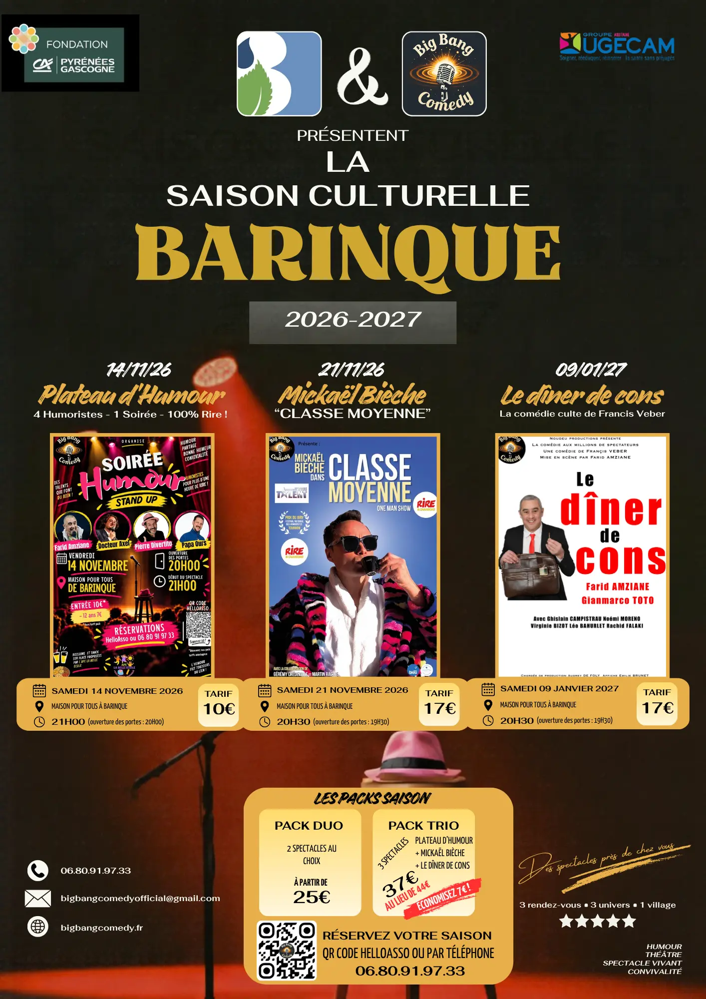 saison culturelle à Barinque 3 spectacles
