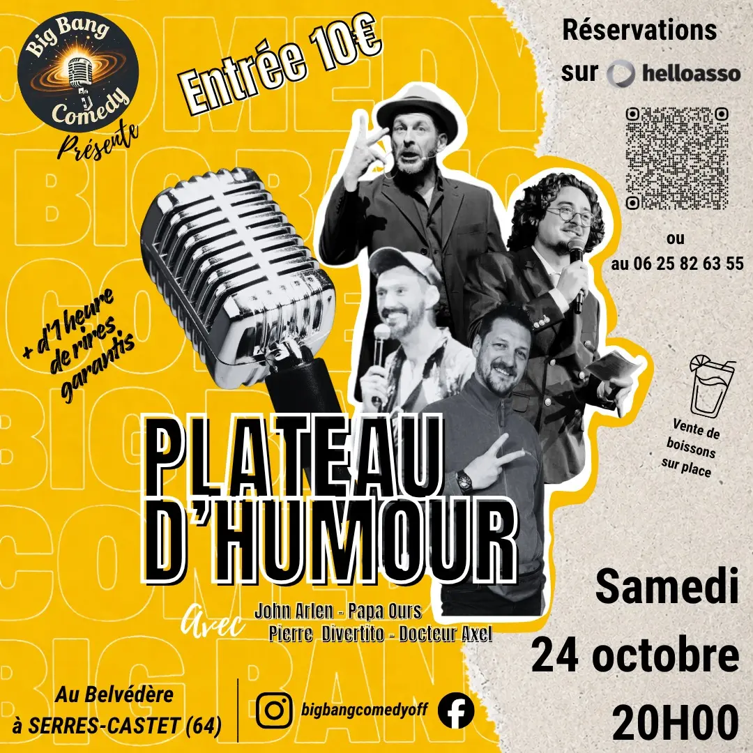 plateau d humour stand up serees castet 24 octobre 2026 big bang comedy avec pierre divertito